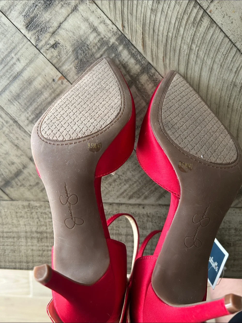 Jessica Simpson Red Satin Pointed-Toe Heels with Bow Ankle Strap